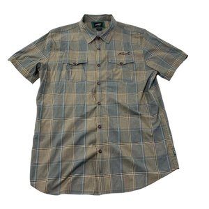 O'neill Mens Button Front Shirt Beige Gray Plaid Short Sleeve Pocket Collar XXL